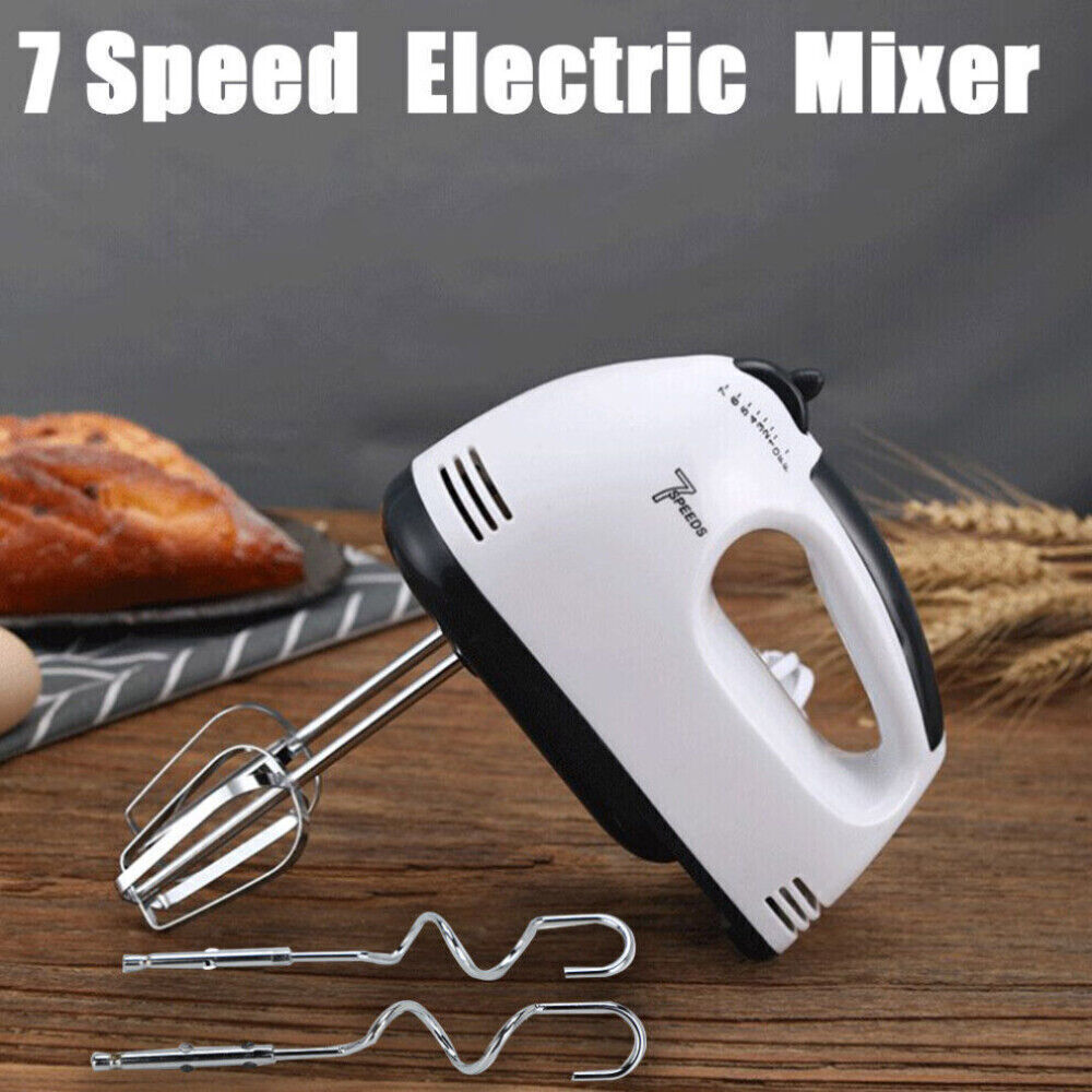 7 Speed Electric Hand Held Mixer Electronic Handheld Whisk Food Blender Egg Cake