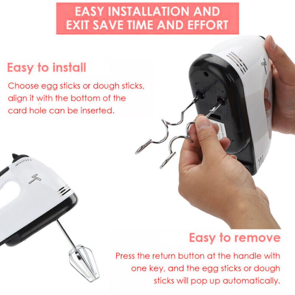 7 Speed Electric Hand Held Mixer Electronic Handheld Whisk Food Blender Egg Cake